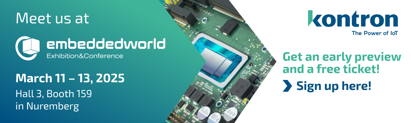 Embedded World Banner 2025, hall and booth number, free ticket